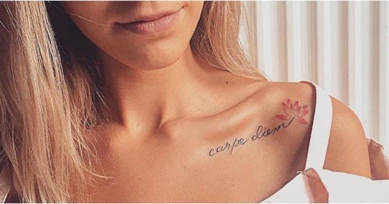 Sexy Carpe diem script tattoo on women collarbone - Tattoo Designs for Women