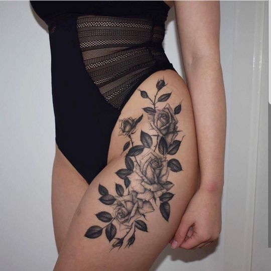 Rose tattoo thigh for women ideas