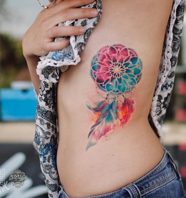 Colorful watercolor dream catcher tattoo - Tattoo Designs for Women