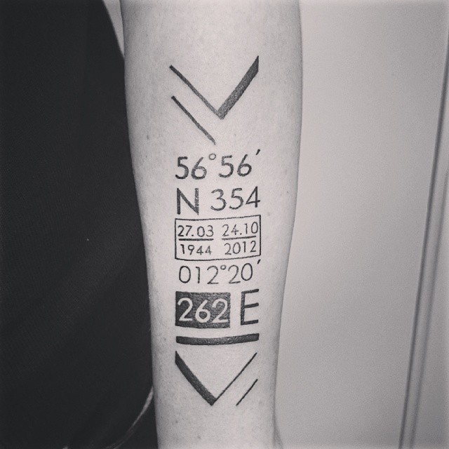 Big coordinate numbers tattoo