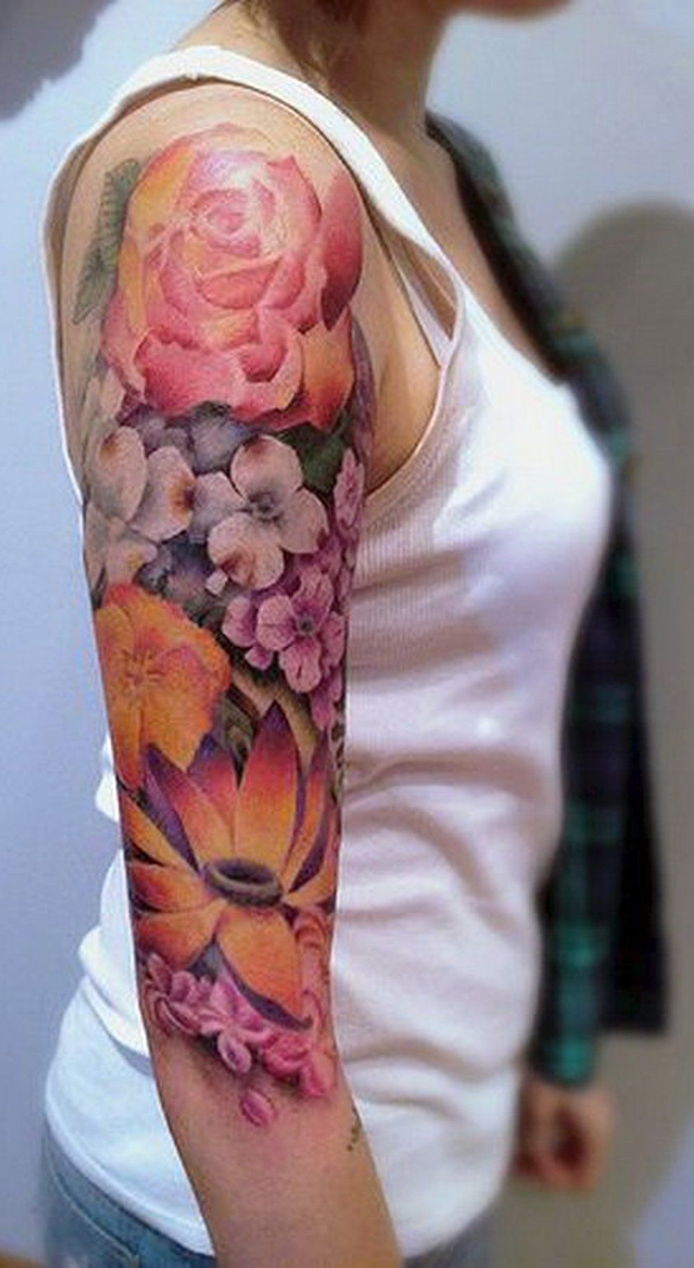 Colorful Flower Full Arm Sleeve Tattoo Ideas For Women Watercolor within  dimensions 1000 X 1826 - Tattoo Designs for Women